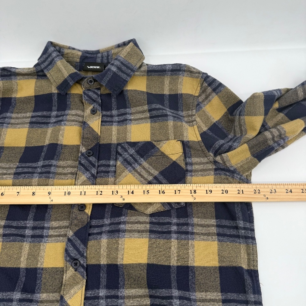 Vans Shirt Men Medium Yellow Blue Plaid Flannel Long Sleeve Button Up Cotton - Picture 10 of 12